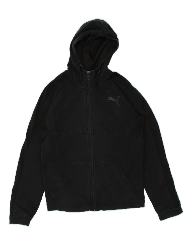 PUMA Mens Zip Hoodie Sweater Small Navy Blue Cotton Mesh Blend Leather Blend Suede Blend