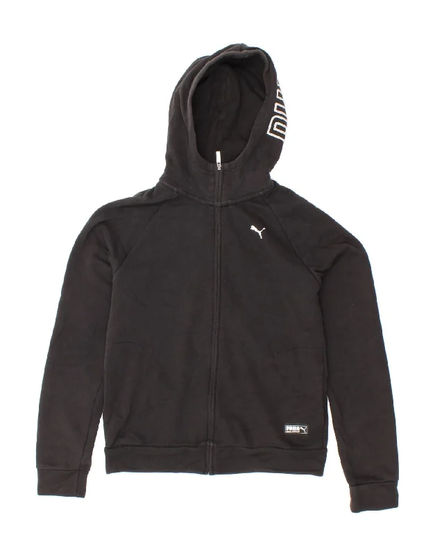 PUMA Womens Graphic Zip Hoodie Sweater UK 14 Medium Black Cotton Hooded Caped Shawl Collar