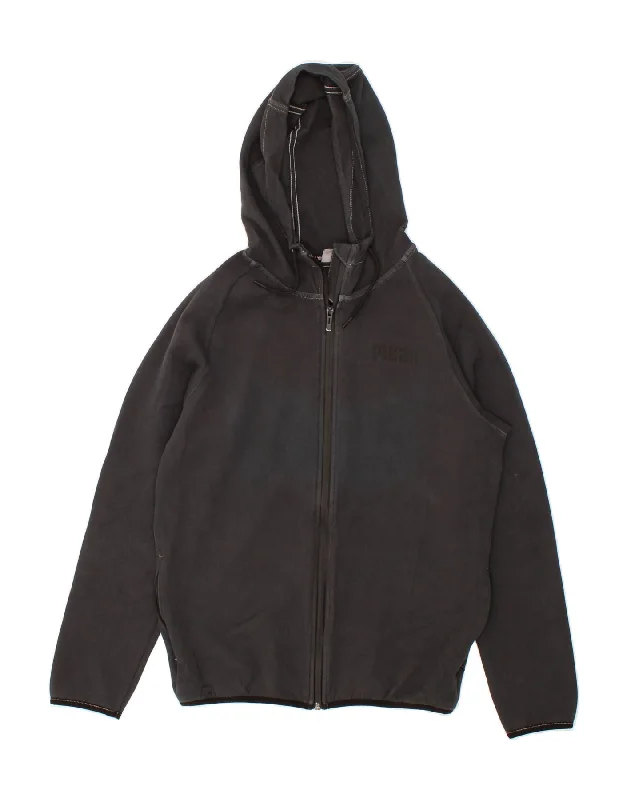 PUMA Womens Graphic Zip Hoodie Sweater UK 14 Medium Black Cotton Fleece Fabric Down Fabric Feather Fabric