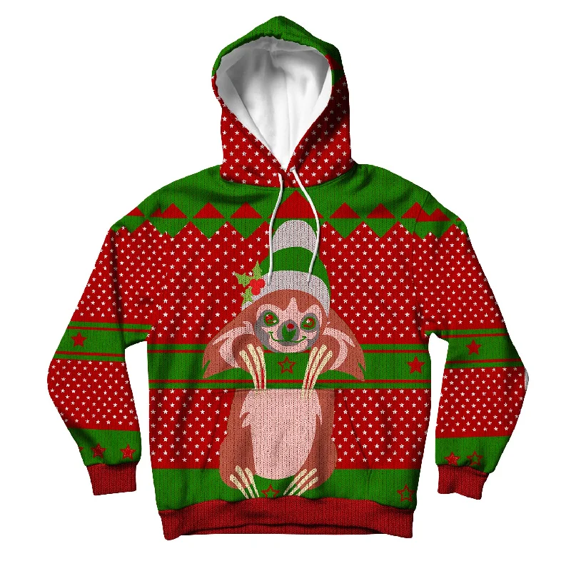 Sloth Christmas Sweater Unisex Hoodie Real Fur Shearling Chenille