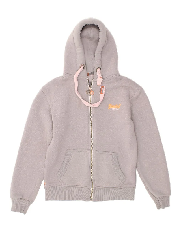 SUPERDRY Girls Orange Label Zip Hoodie Sweater 11-12 Years Large Grey Modern Contemporary Chic
