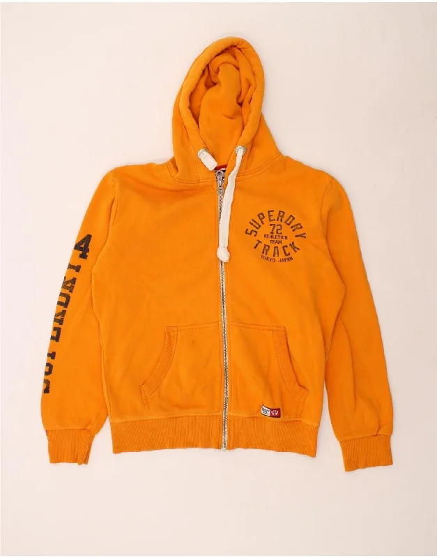 SUPERDRY Mens Graphic Zip Hoodie Sweater Large Orange Cotton Open Front Closed Front Wrap Front