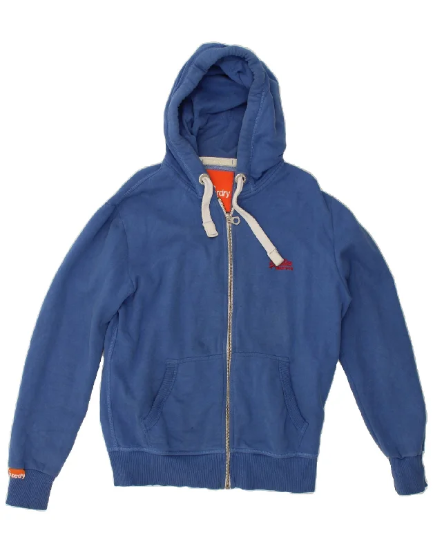 SUPERDRY Mens Zip Hoodie Sweater Medium Blue Turtle Neck Boat Neck Asymmetrical Neck