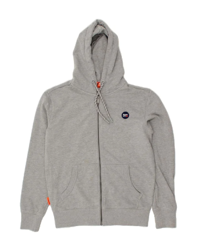 SUPERDRY Mens Zip Hoodie Sweater Medium Grey Cotton Transparent Opaque Sheer