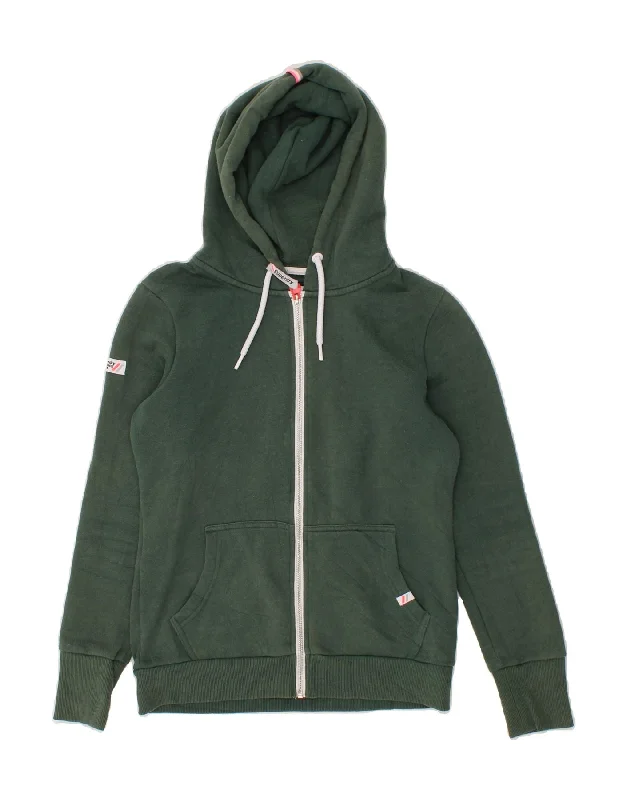 SUPERDRY Womens Zip Hoodie Sweater UK 12 Medium Green Polyester Cotton Fabric Linen Fabric Terry Fabric