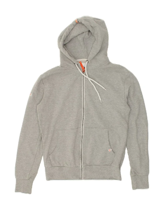 SUPERDRY Womens Zip Hoodie Sweater UK 16 Large Grey Cotton Silk Blend Satin Velvet
