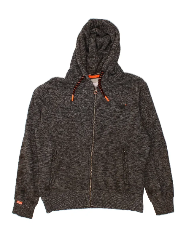 SUPERDRY Womens Zip Hoodie Sweater UK 20 2XL Grey Flecked Cotton Solid Color Striped Floral Print
