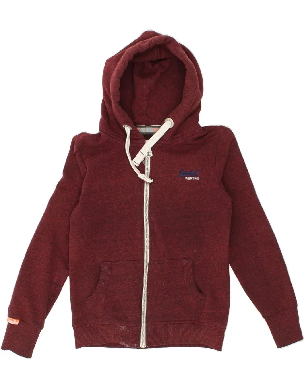 SUPERDRY Womens Zip Hoodie Sweater UK 8 Small Burgundy Flecked Cotton Casual Formal Business