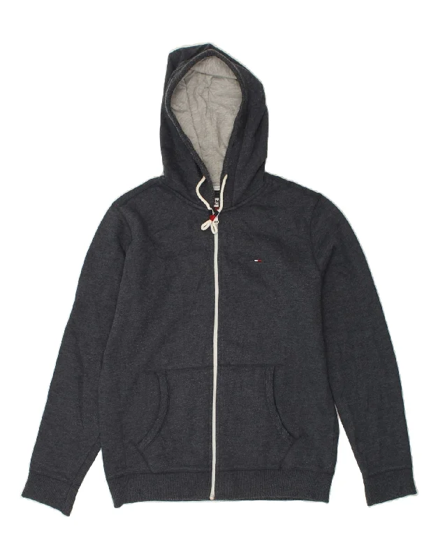 TOMMY HILFIGER Mens Regular Fit Zip Hoodie Sweater Large Navy Blue Cotton Elasticated Padded Insulated