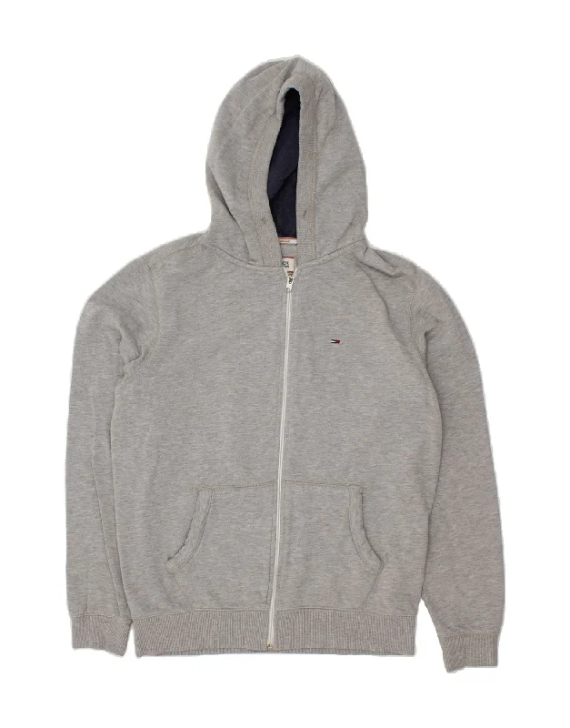 TOMMY HILFIGER Mens Zip Hoodie Sweater Medium Grey Cotton Thin Thick Dense