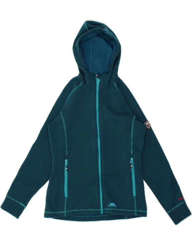 TRESPASS Womens Zip Hoodie Sweater UK 14 Large Blue Polyester Spandex Rayon Corduroy