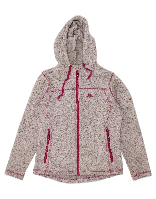 TRESPASS Womens Zip Hoodie Sweater UK 14 Medium Grey Sequined Glittery Shiny