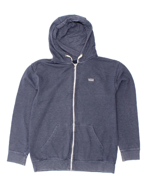 VANS Mens Zip Hoodie Sweater Large Navy Blue Cotton Transparent Opaque Sheer