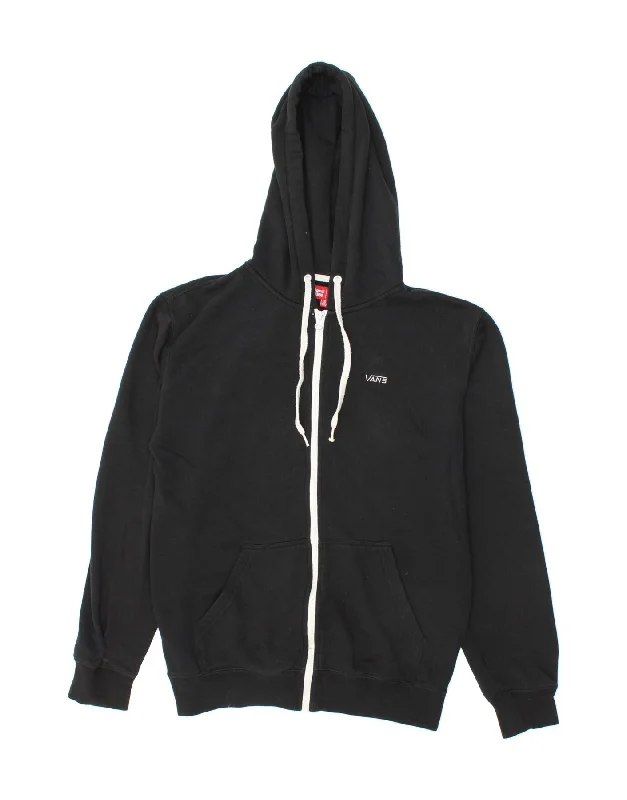 VANS Mens Zip Hoodie Sweater Small Black Cotton Satin Blend Silk Blend Wool Blend