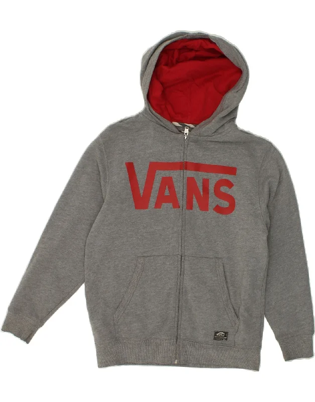 VANS Womens Graphic Zip Hoodie Sweater UK 14 Medium Grey Cotton Machine Wash Dry Clean Hand Wash
