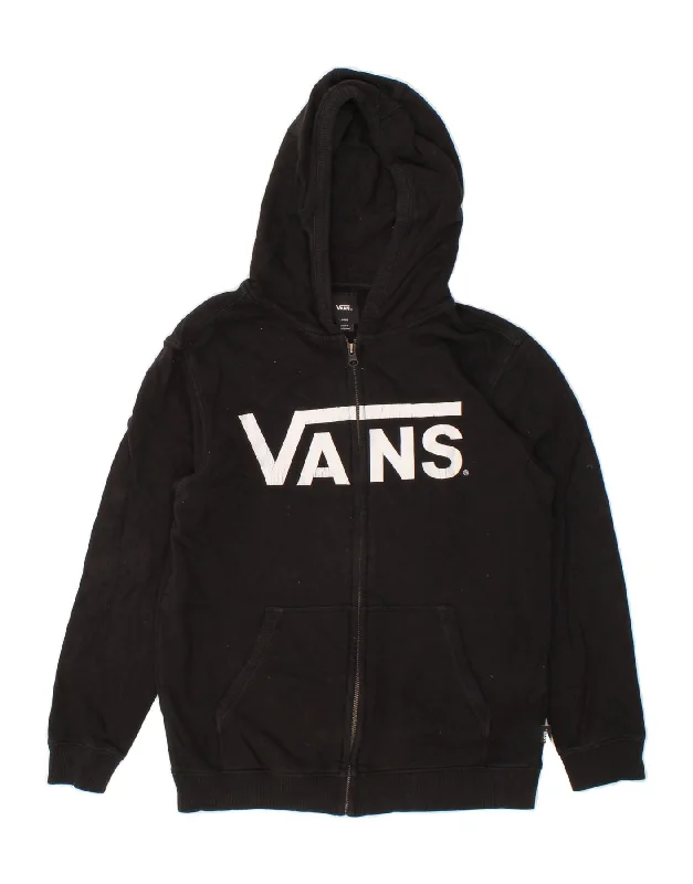 VANS Womens Graphic Zip Hoodie Sweater UK 16 Large Black Cotton Nylon Fabric Polyester Fabric Spandex Fabric