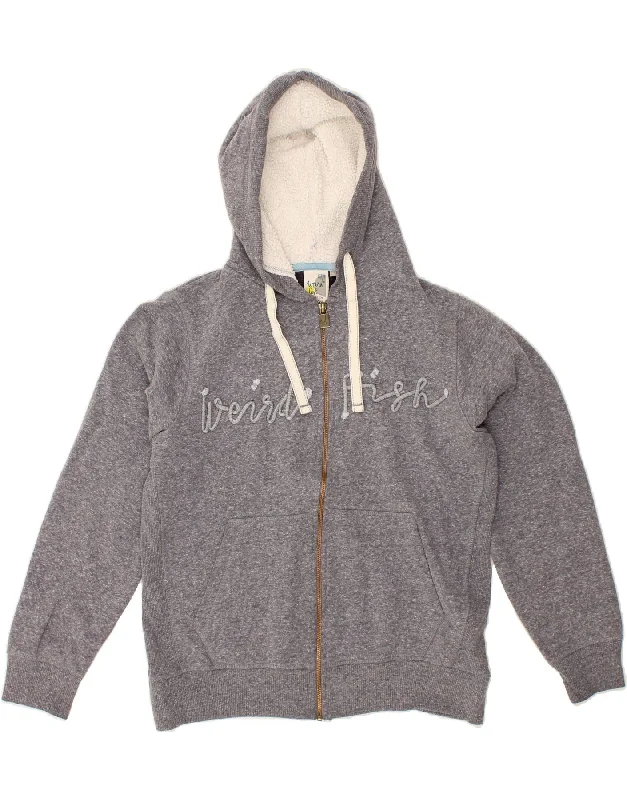 WEIRD FISH Womens Graphic Zip Hoodie Sweater UK 14 Large  Grey Cotton Tailored Straight A-Line