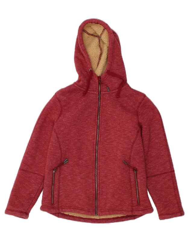 WEIRD FISH Womens Sherpa Zip Hoodie Sweater UK 12 Medium  Red Cotton Fitted Loose Oversized