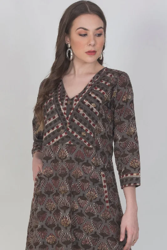 Bagru Print A-Line Dress Tunics Luxurious high-end