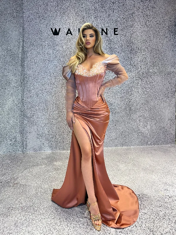 Blush Pink Satin Dress with Tulle Gloves Tunics Satin smooth
