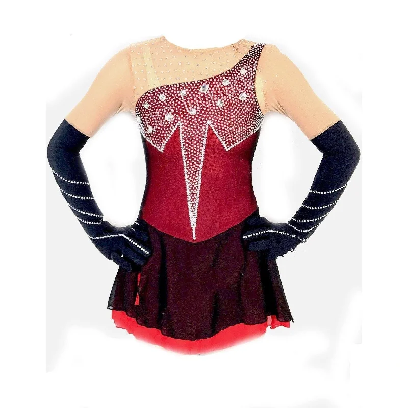 Competition Figure Skating Dress Red Black Long Gloves BSU030303 Tunics Occasion special