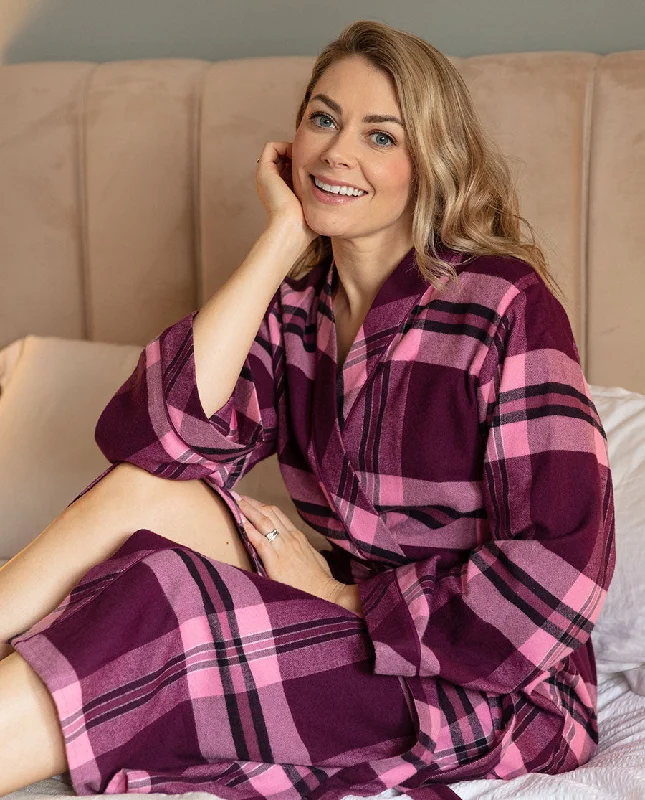 Eve Super Cosy Check Long Dressing Gown Tunics Lace romantic
