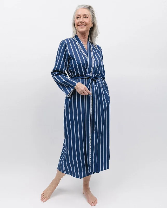 Evette Lace Trim Printed Stripe Long Dressing Gown Tunics Print Colorful
