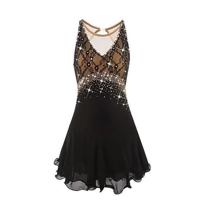 Figure Skating Dresses Rhinestones Black Empire waist , From Youth 8 to AXL, BSU002 Tunics Luxurious premium