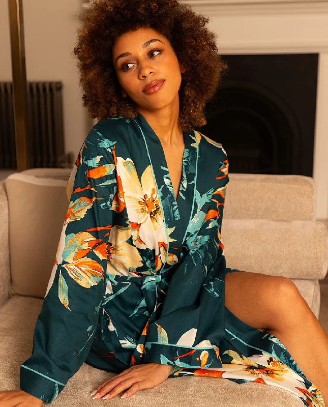 Goldie Womens Floral Print Long Dressing Gown Tunics Travel practical