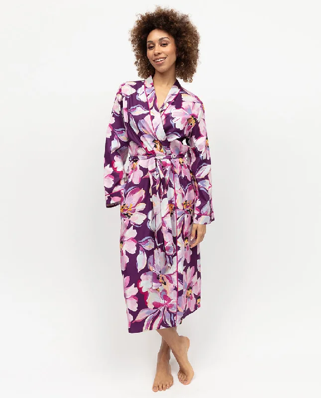 Hazel Womens Floral Print Long Dressing Gown Tunics Office stylish