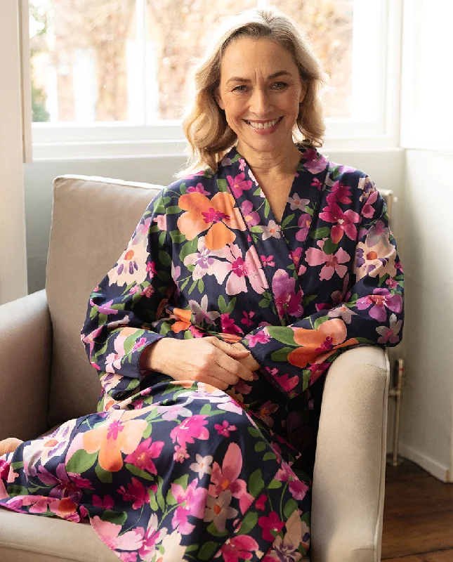 Joanna Womens Lace Trim Floral Print Long Dressing Gown Tunics Hiking breathable