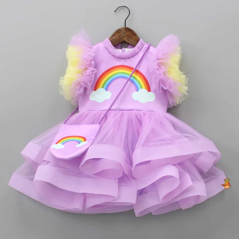 Lavender Rainbow Dress With Matching Sling Bag Tunics Silk luxurious