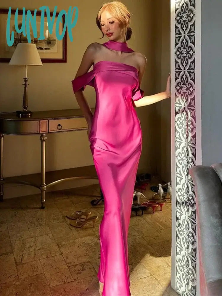 Lunivop Sexy Backlesss Long Dress For Women Elegant Off Shoulder Sleeveless Dresses Lady Party Temperament Wedding Dress Woman Tunics Stylish elegant