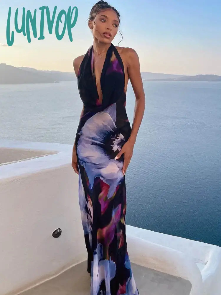 Lunivop Women Elegant Party Club Evening Beach Vacation Mesh Long Dress Summer Clothes Items for Business Sexy Dress Tunics Seasonal trendy