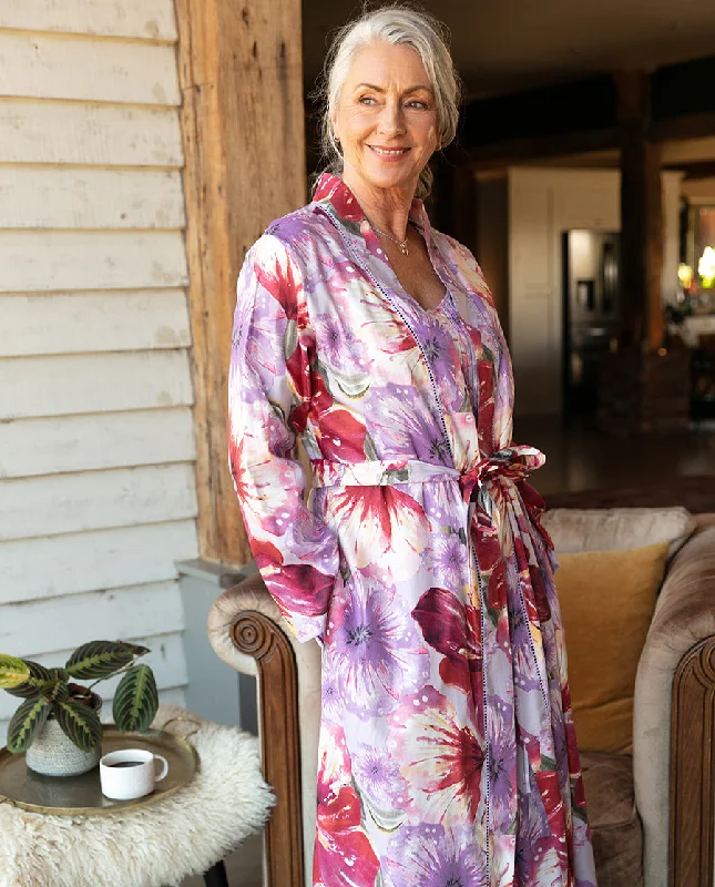 Maeve Lace Trim Floral Print Long Dressing Gown Tunics Distressed trendy