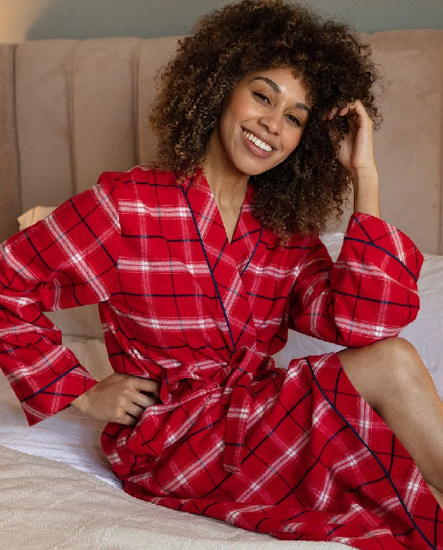 Noél Womens Super Cosy Check Long Dressing Gown Turtleneck Warm Winter