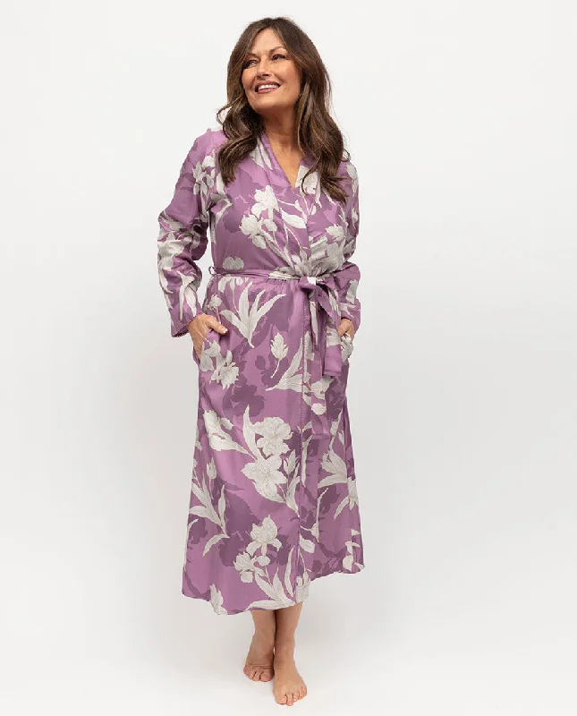 Reena Womens Lace Trim Floral Print Long Dressing Gown Tunics Running lightweight
