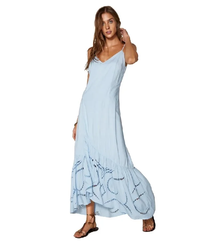 Solid Elma Long Dress Light Blue Floral Print girly