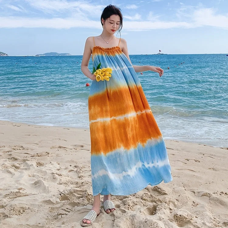 Tie-dye Sling Long Dress (Color:As Show Size:S) Tunics Recommended stylist