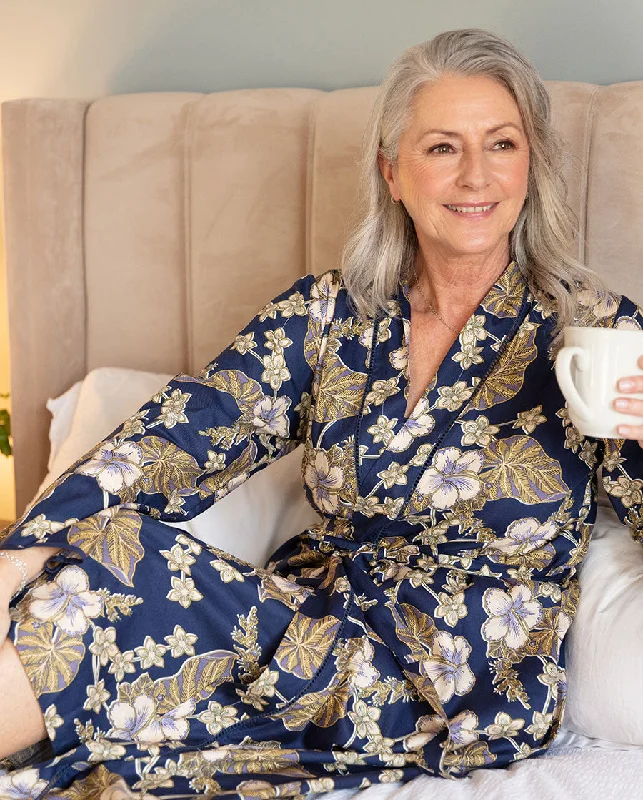 Winnie Lace Trim Floral Print Long Dressing Gown Tunics Mesh breathable