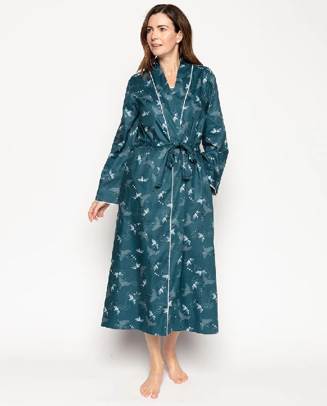 Yvonne  Lace-Trim Bird Print Long Dressing Gown Tunics Trousers formal