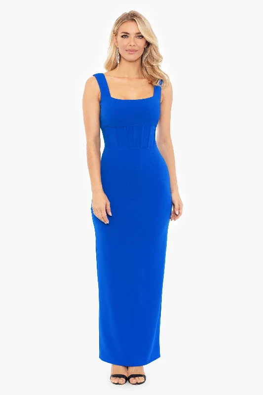 "Dahlia" Long Scuba Crepe Boning Waist Dress Maxi Flowy Bohemian