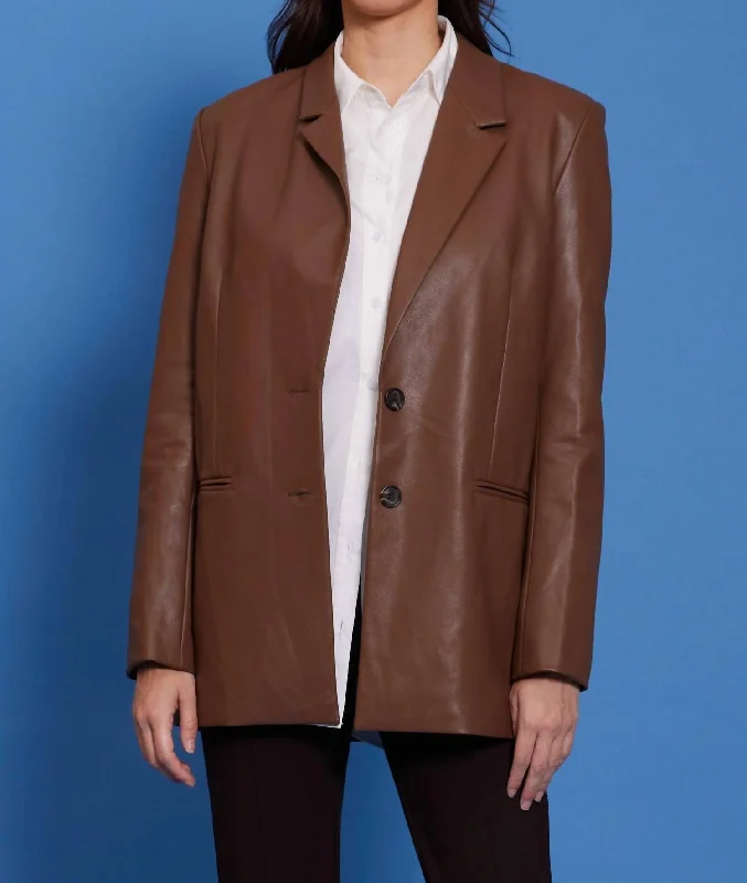 Adler Faux Leather Blazer In Brown Women's Warm Suit