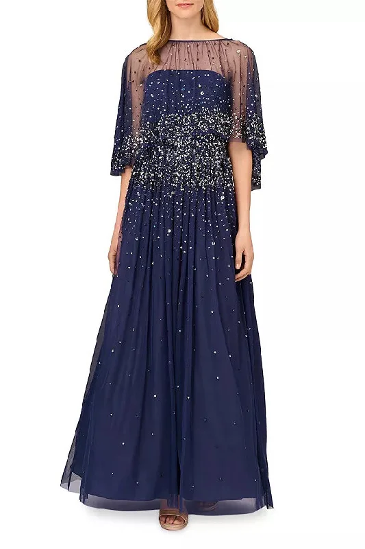 Aidan Mattox MD1E208169 Long Formal Removable Beaded Cape Dress Tunics Sale discount