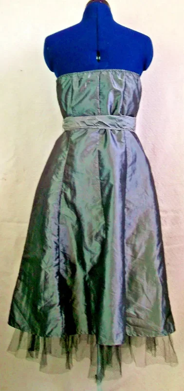 Amaranto dark silver taffeta eve dress.black voile underskirtsSize12,tie waist Tunics Chic fashionable