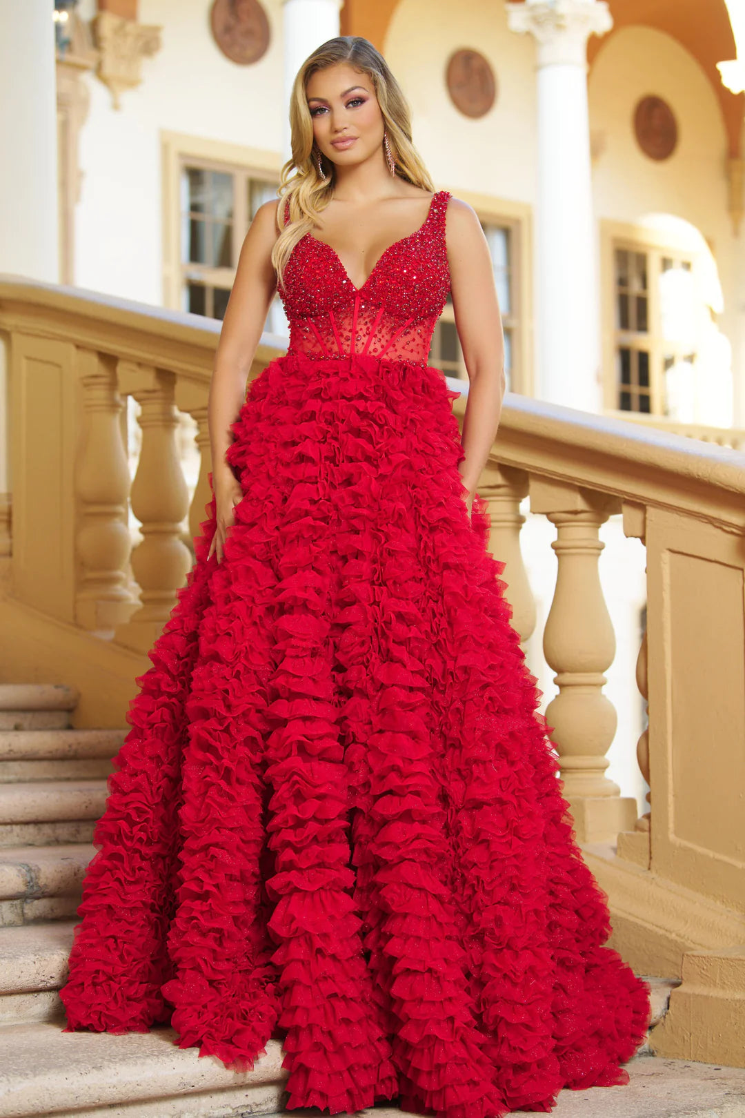 Ava Presley 28584 Long Prom Dress Beaded Tank Corset Sheer Waist  Organza Ballgown Dramatic Skirt Formal Pageant Tunics Recommended stylist