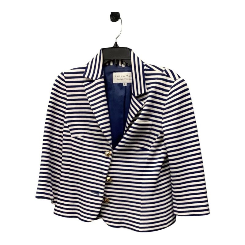 Blazer Designer By Trina Turk In Blue & White, Size: 6 Women's Trendy Jacket