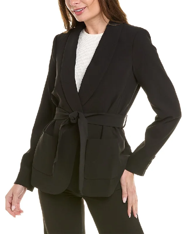 Brooks Brothers Crepe Belted Caviar Blazer Women's Trendy Jacket