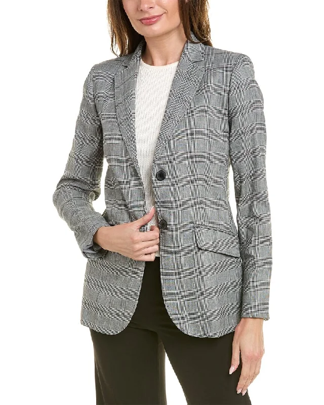Brooks Brothers Glen Plaid Linen-Blend Blazer Women's Professional Jacket