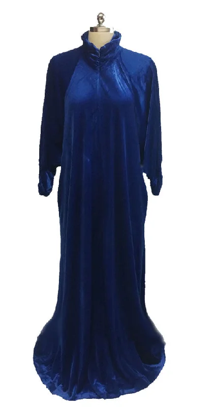 *VINTAGE KEYLOUN LUXURIOUS PANNE VELVET RUCHED DRESSING GOWN IN A FABULOUS SHADE OF MIDNIGHT SAPPHIRE Square Neckline Feminine